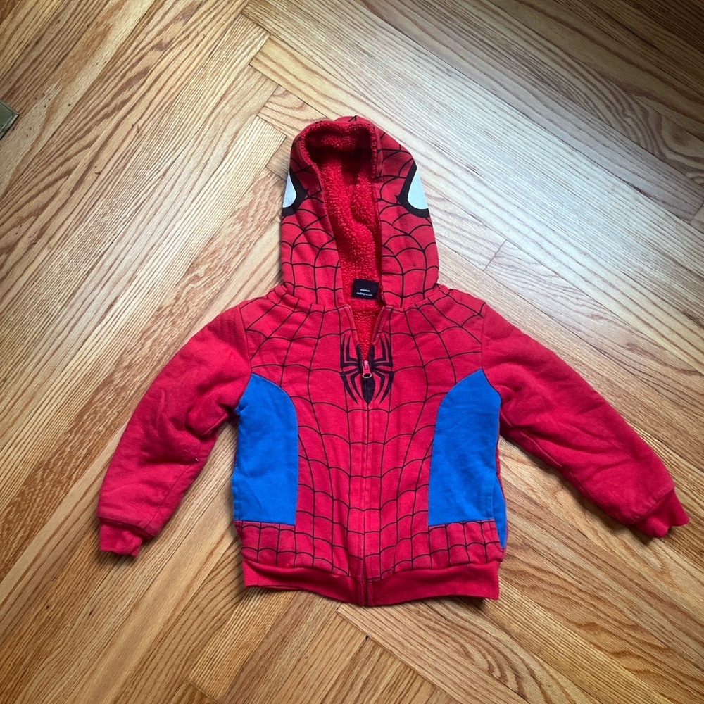 Spider-Themed Red and Blue Kids Costume Hoodie